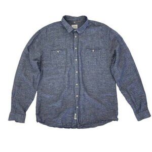 Frank & Oak Men’s Button Down Shirt XL Blue Long Sleeve Linen Blend